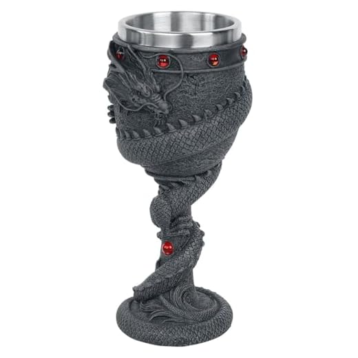 Nemesis Now Dragon - Copa de Vino (22 cm, Resina, Inserto de Acero Inoxidable), Color Negro
