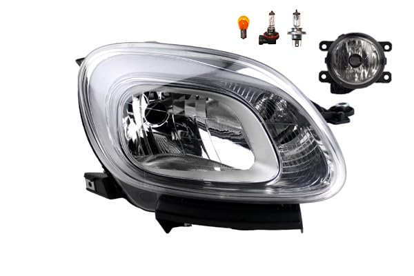 Johns, Faro halógeno delantero apto para Fiat Panda 312 02/2012 – 11/2020 H4 derecho + faros antiniebla + bombilla