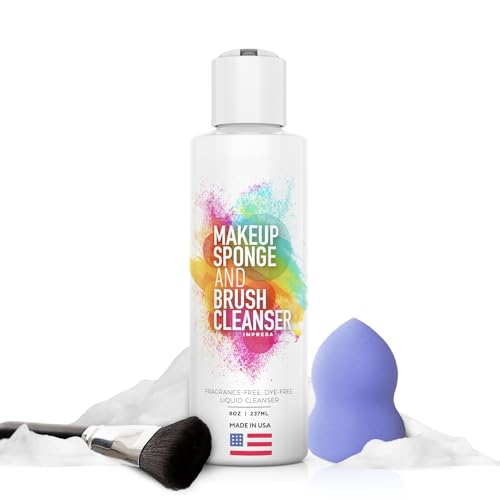 Impresa Makeup Sponge Cleaner – 8 oz – Removes Tough Stains, Residue, and Build-up – Compatible with Foam Makeup Sponges and Beauty Blenders – Fragrance-Free and Dye-Free – Makeup Cleaner Solution