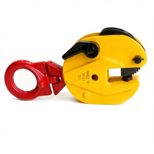 Kroshine 立吊りクランプ 定格容量1T 開口径0-20mmロックハンドル式 縦吊りクランプ荷吊り用吊り具吊りクランプ 運搬作業 建設機械 吊上げ 荷重 立吊クランプ (赤 + イエロー）