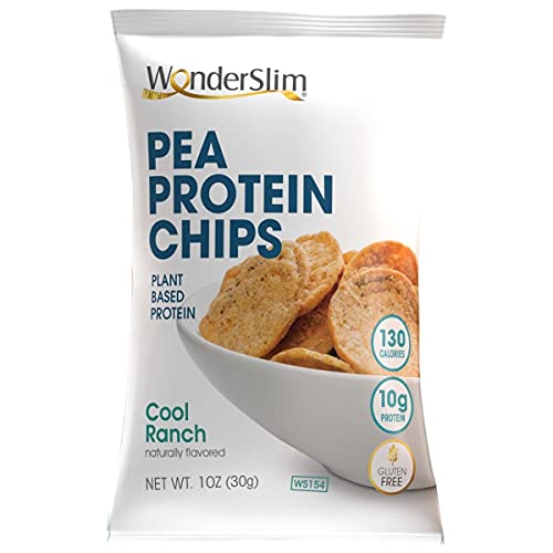 WonderSlim Pea Protein Snack Chips (12g Protein) - Cool Ranch - Low-Carb Diet Healthy Protein Snack - Gluten-Free (10 Bags)