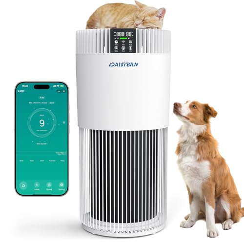 DAISTERN Purificatore d'Aria Intelligente per Animali Domestici 42m², Filtro HEPA13, Depuratore contro 99,97% Peli Acari Polveri Pollini Odori Formaldeide, Funzione Ioni Negativi per Camera Soggiorno