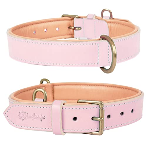 Leatherific - Genuine Leather Dog Collar, Bubblegum Pink, XL (Neck Size 22"-26")