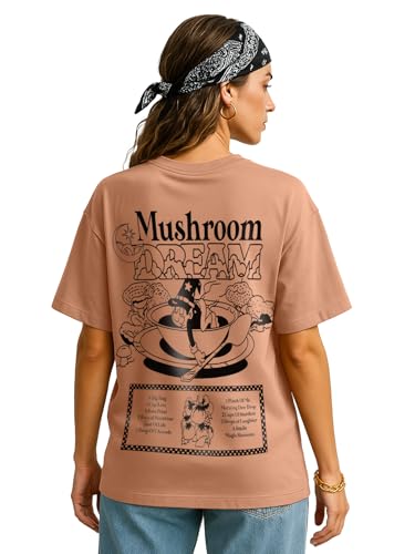 Image of JUNEBERRY Pure Cotton Oversized Baggy Fit Round Neck Drop Shoulder Swan White Back Graphic Printed T-Shirt for Women /Girls