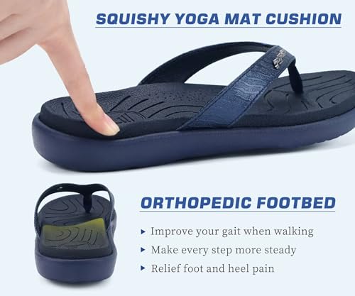 Image of jiajiale Womens Fashion Orthotic Flip Flops Ladies Slip On Lightweight Comfortable Thick Cushion Yoga Mat Thong Sandals With Plantar Fasciitis Arch Support