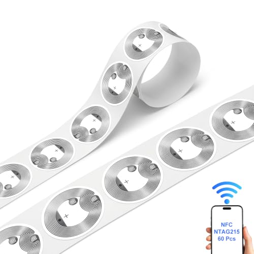 60 PCS Original NTAG215 NFC Rewritable Tags 504B Transparent Adhesive
