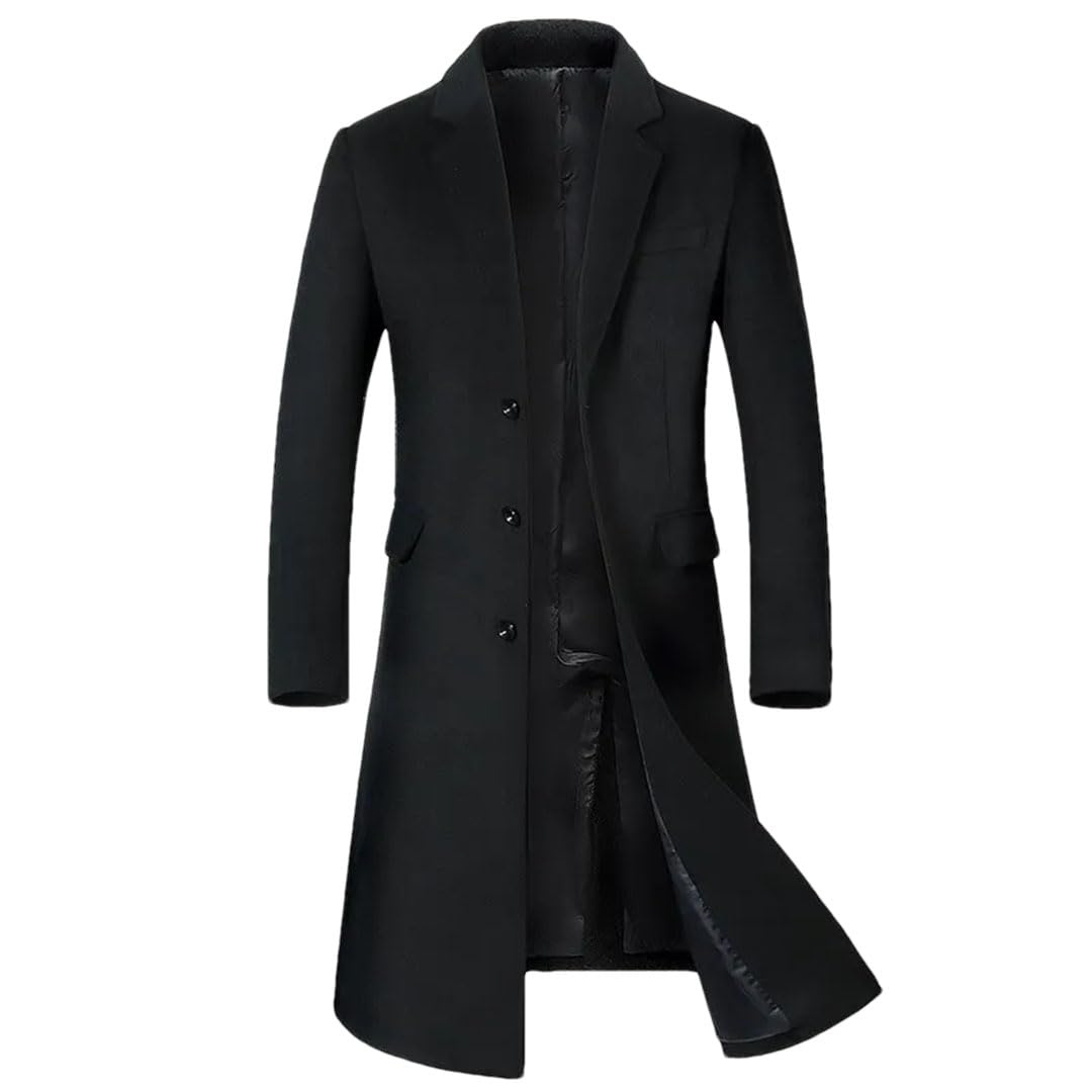 Uomini Tinta unita Trench Coat Pulsante Risvolto Con Tasche Capispalla Affari Casual Slim Coat
