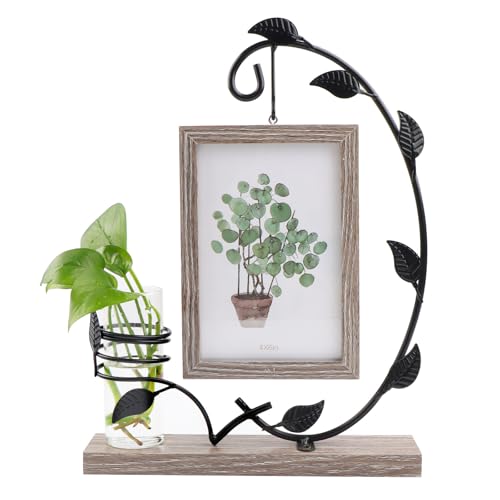 JTgugu 10x15cm Bilderrahmen Holz mit Vase und Metall Ständer Doppelglas...