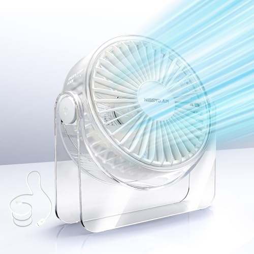 NISSYO.AM USB Desk Fan,6Inch Portable Table Fan,3 Speeds Quiet Powerful Cooling,Personal Mini Small Fan for Desk Bedroom Office Table Travel,Gifts for Women Men,White,Adjustable Tilt