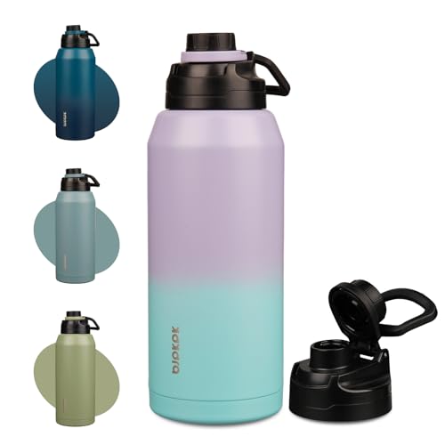 Image of BJPKPK 64 oz Half Gallon Water Bottle, Leakproof Insulated Stainless Jug | Double Wall Vacuum, Keeps Hot /Cold, Dishwasher Safe, Wide Mouth, Spout Lid, Carry Handle, Travel & Hiking, Lavender Green