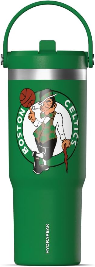Hydrapeak x NBA Officially Licensed Boston Celtics 32oz Nomad Stainless Steel Tumbler with Handle and Straw Lid, Leakproof Water Bottle in Limited Edition Collector's Gift Box - Image 2