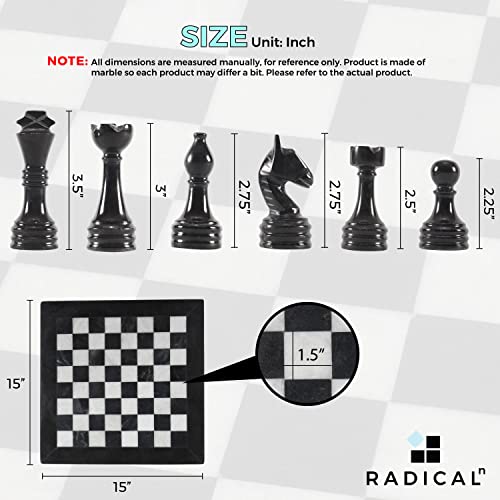 Radicaln Marble Chess Set with Storage Box 15 Inches Black and White Handmade Chess Sets for Adults -1 Chess Board & 32 Chess Pieces - Board Chess Game - Thumbnail 6