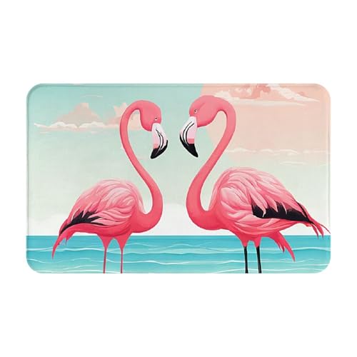 Two Flamingos Print Living Room Bathroom Kitchen Anti Slip and Absorbent Carpet, Indoor Entrance Door Muddy Floor Mat, Ultra Soft Washable Carpet 21x31.5 Inches