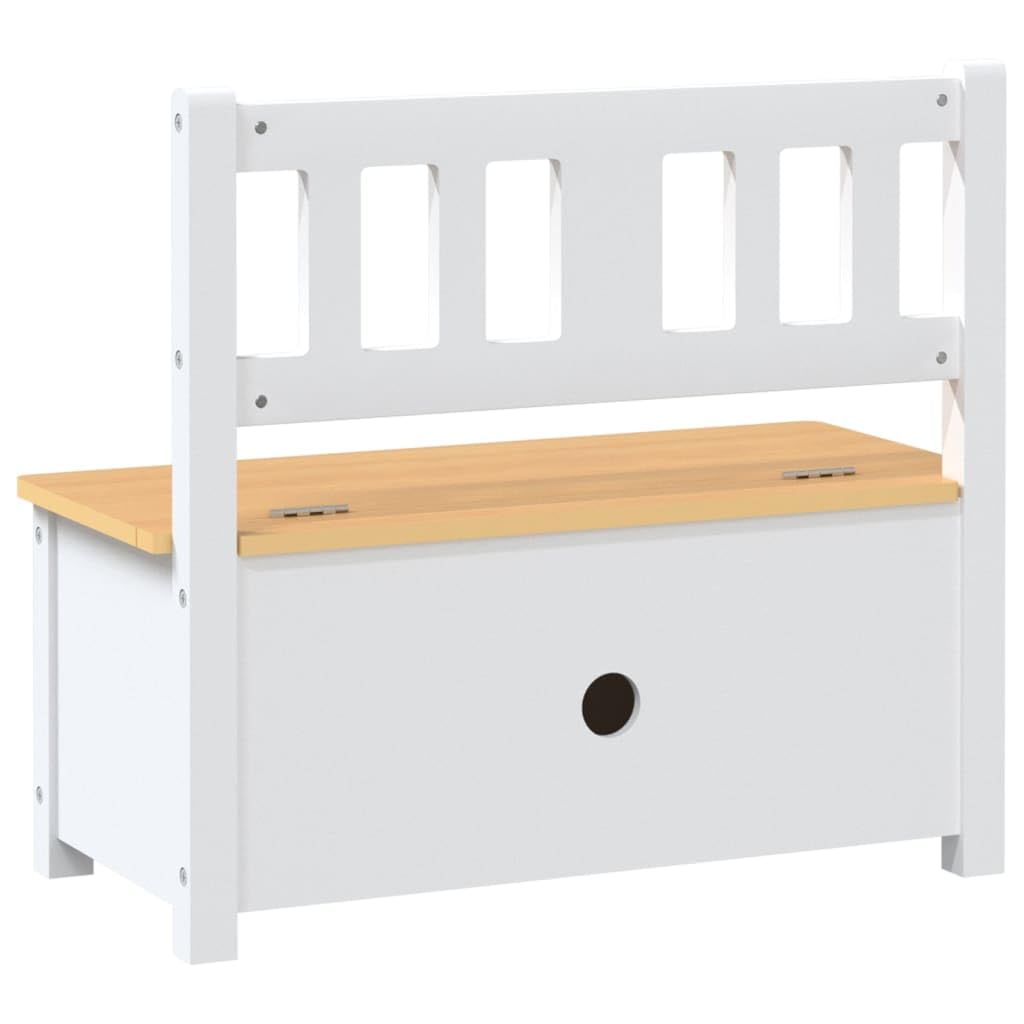 Banco infantil con espacio de almacenamiento MDF blanco y beige, 60 x 30 x 55 cm, muebles para habitación infantil, ahorro de espacio, con almacenamiento para juguetes, niños, niñas, recién