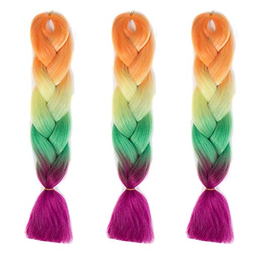 Feibin 30色 ウィッグ エクステンション 3本セット ブレイズ 編み込み グラデーション 三つ編み ヘアアクセサリー 盛りアップ つけウィッグ かつら 毛束 ウィッグ つけ毛 ヘアアクササリー ヒップ ホップ レゲエ ダンス ヘアアレンジ (59#カラー)