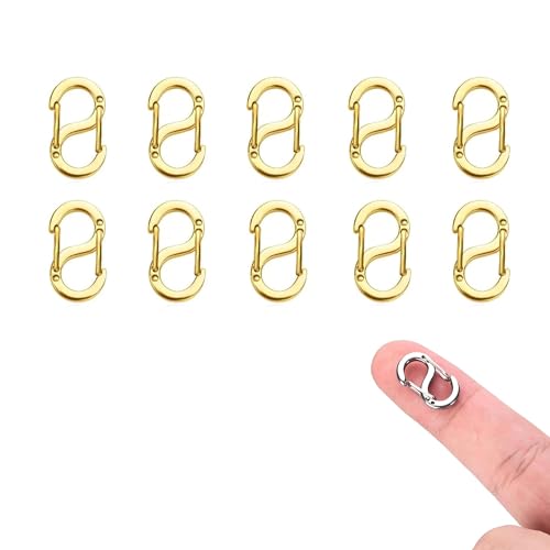 QEZEZA ステンレス鋼 キーホルダー 10個入り カラビナ 小型 S字型接続金具 フック 留め具 金属パーツ 接続パーツ ネックレス接続バックル ブレスレット ハンドメイド アクセサリー 脱着式簡単装着 軽量 手作り 素材 DIY用品 ゴールド (12×6mm)10個