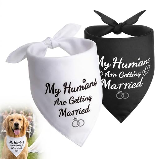 Dog Wedding Bandana Outfit Apparel 2 Pcs Large Size Humans Getting Married Print Scarf Adjustable Necks Up To 48cm Soft Triangle Bibs Medium Big Dogs Bridal Party Photography Accessories