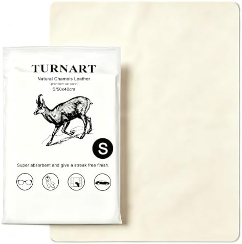 Turnart Autoreinigungstuch aus echtem Chamoisleder, saugfähig und kratzfrei, Scheiben und Armaturenbrett (Standardgröße: 40 x 50 cm)
