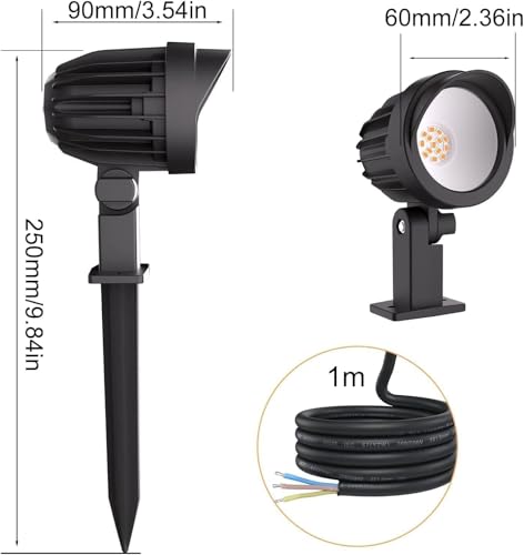 MEIKEE 7W Gartenbeleuchtung LED Warmweiß 2700K Gartenlampe IP66 Wasserdicht Gartenstrahler mit Erdspieß 500LM Gartenleuchten für Garten Rasen 2 Stück Ohne Stecker