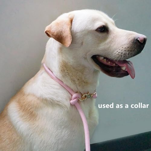Multifunctional 8.5 ft Nylon Rope Hands Free Dog Leash for Running Small Medium Large Dogs, Waist Leash for Dog Walking, Adjustable Crossbody Over Shoulder Lead (Pink, 8.5FT x 10MM) — view 3