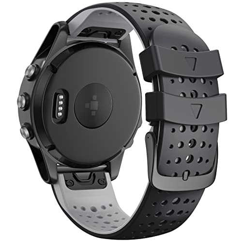Correa compatible para reloj Fenix 22mm silicona negra/gris miniatura 1