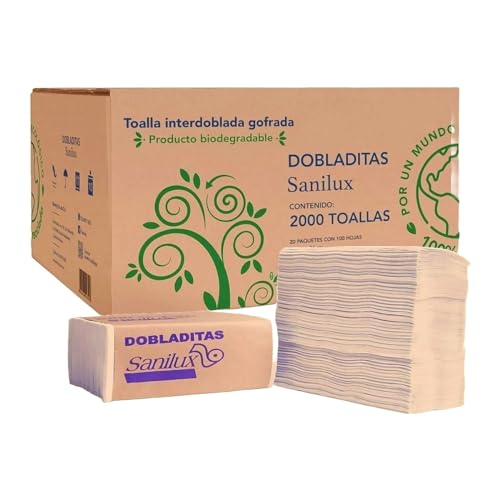 Toallas De Papel, Home Toalla Interdoblada SANILUX Natural Tipo Sanitas Línea Ecológica | Caja Con 20 Fajitas De 100 Hojas C/u | Biodegradable Libre De Químicos | Calidad Y...