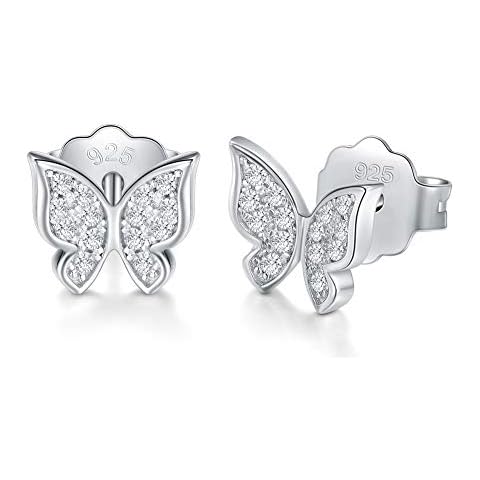 925 Sterling Silver Stud Earrings, BoRuo Cubic Zirconia Butterfly Earrings silver Cover