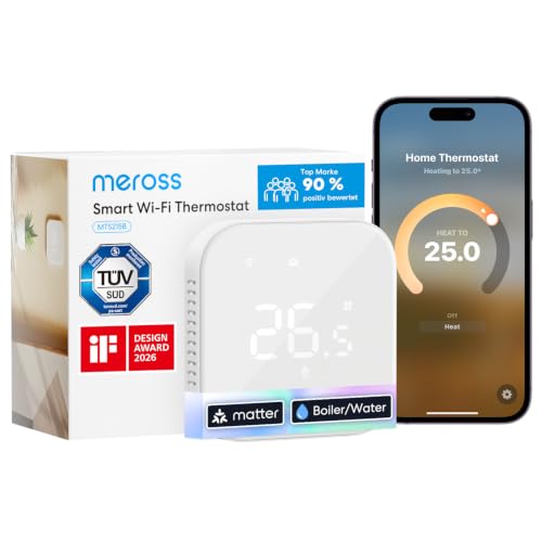 Meross Thermostat Matter Heizungsthermostat Heizung Smart Digital WLAN Raumthermostat für Fußbodenheizung & Boiler Intelligente Wandthermostat kompatibel mit Alexa Siri & Google Home Assistant