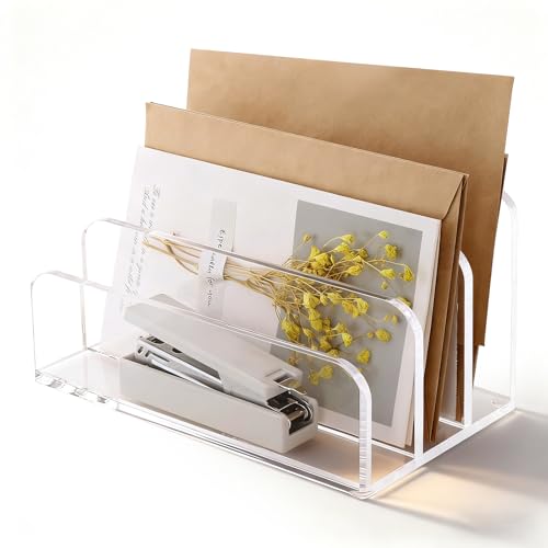 NCOALE 3 Fächer Briefhalter Schreibtisch Acryl Briefständer Transparent Brief Organizer Dokumentenhalter für Schreibtisch Briefe Postkarten Broschüren Posthalter