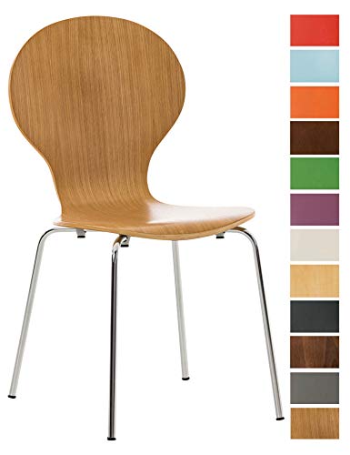 CLP Silla De Comedor Apilable Diego I Silla De Conferencia con Asiento De Madera I Silla De Cocina con Base De Metal I Color: Roble