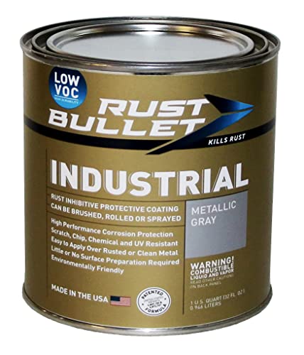 Rust Bullet Industrial Low VOC - Rust Inhibitor Paint, Industrial Strength Rust Preventive Protective Coating - UV Resistant - No Topcoat Needed (Metallic Gray, Quart)