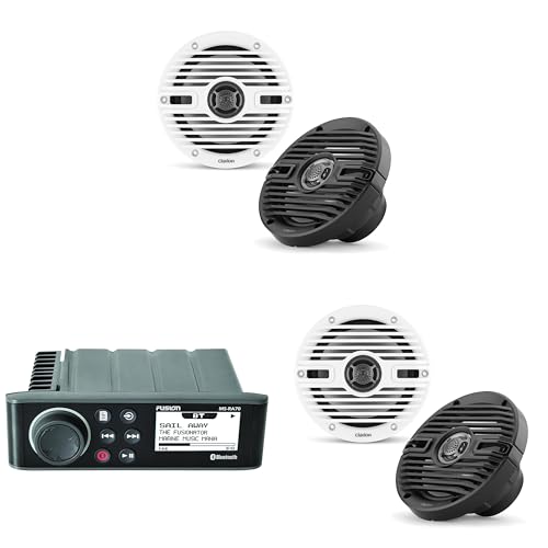 Fusion MS-RA70 Source Unit w/ (2 Pair) Clarion CMS-651-CWB 6.5-inch Coaxial Marine Speakers (Includes White & Black Classic Grilles)