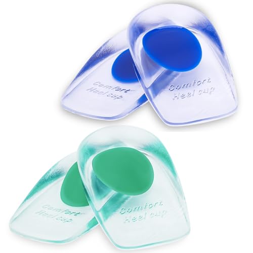 Image of Gel Silicone Heel Cups /Pads - 2 Pair Heel Lifts for Plantar Fasciitis,Heel Pain Shoe Inserts Heel Protectors,Achilles Tendonitis (Blue+Green, Small /Med)