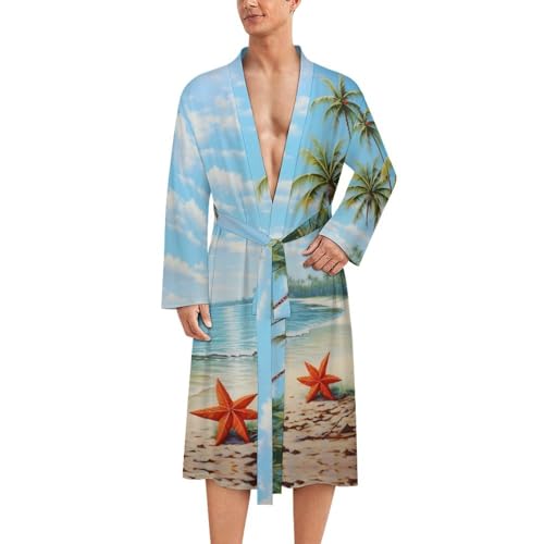 Beach Starfish Sea Animal Men's Bathrobes Lightweight Sleepwear Long Sleeve Loungewear Nightgown Pajamas