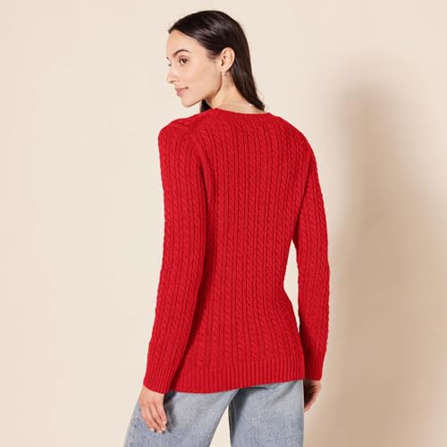 Image of Amazon Essentials Women's Regular Fit Soft Cotton Cable Knit Ribbed Crewneck Sweater (Available in Plus Size)