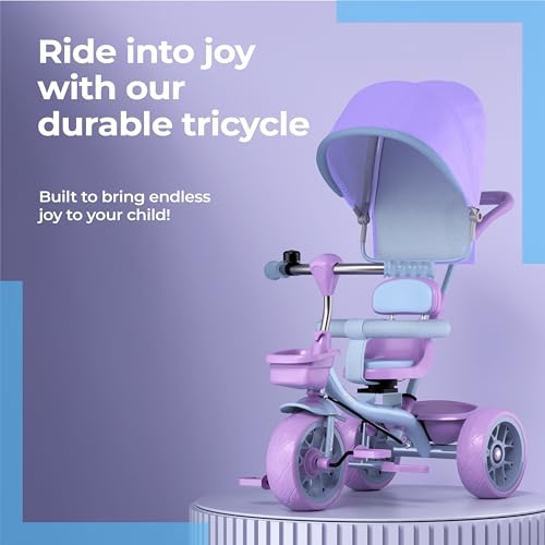 Image of Lifelong Kids Parental Control Tricycle with Canopy,Harness,EVA Wheels, Bell & Storage Basket|Baby Trike|Age Group 1 Years to 4 Years Carrying Capacity Upto 25 kg (Pink /Lavender)