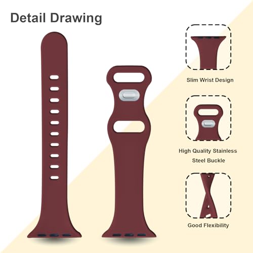 Image of Slim Band Compatible with Apple Watch Bands 38mm 40mm 41mm 42mm 44mm 45mm 46mm 49mm for Women Men,Soft Thin Narrow Silicone Sport Strap Wristbands for iWatch Series 11 10 9 8 7 6 5 4 3 2 1 SE Ultra Wine Red