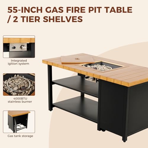 Grand patio 4-Piece Outdoor Furniture Set with Gas Fire Pit Table, Aluminum Patio Sofa Set for 8 with Faux Wood Grain Finish, Modern Patio Couch Sofa with Outdoor Bench and Chaise for Backyard – product image 3