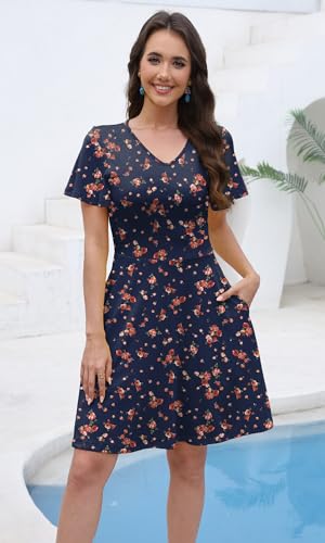 Image of COSSEN Women's Casual Short Sleeve Dress with Pockets