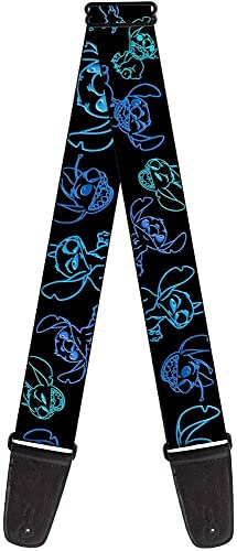 Buckle-down Sangle de guitare 34-60″ Electric Stitch Poses Black/Neon Blue - Les Beatles, Paul McCartney, John Lennon, RIngo Starr, George Harrison Buckle-down Sangle de guitare 34-60" Electric Stitch Poses Black/Neon Blue
