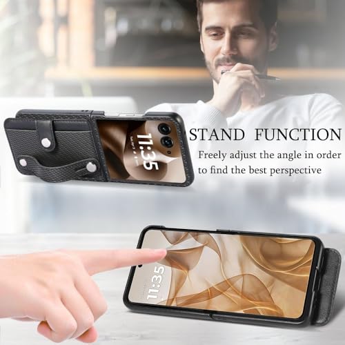 Protection Motorola Moto Razr 70 Plus étui portefeuille cuir kaki et dragonne