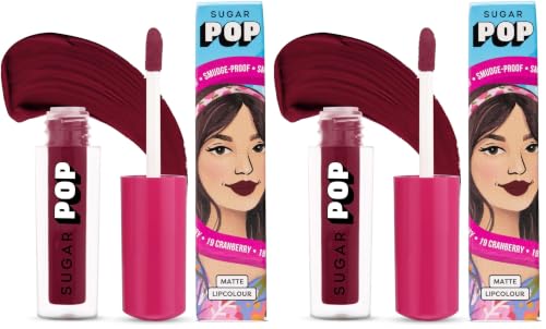 Image of SUGAR POP Matte Lipstick | Smudge-Proof | Vitamin E | Long Lasting 8 Hrs | Lip Colour For Women | 1.6 ml - 19 Cranberry (Pack of 2)