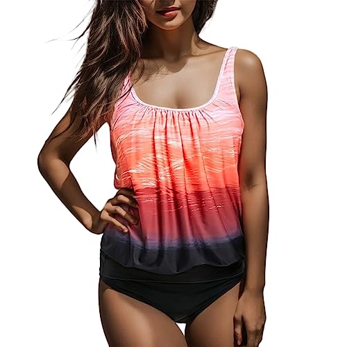 Traje de Baño Tankinis para Mujer con Control y Pantalones Cortos de Dos Piezas (Red, M)