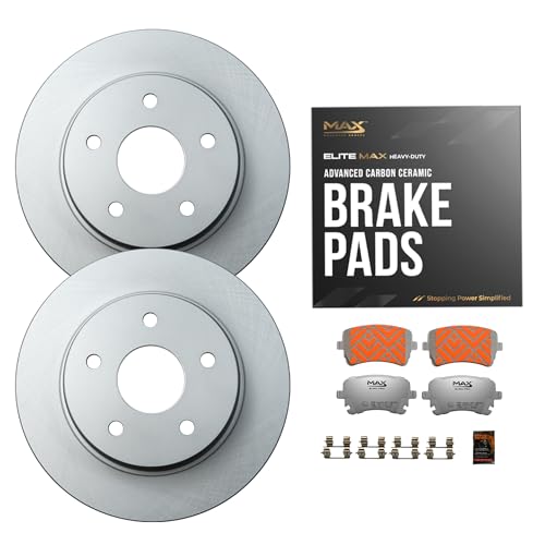 Image of Max Advanced Brakes Front Brake Kit Compatible With 2015 2016 2017 2018 2019 2020 2021 2022 Ram ProMaster City Replacement Geomet Coated OE Disc Brake Rotors and Ceramic Brake Pads