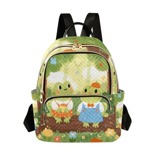 Nexawaveo Mochila acolchada para mujer, bolsa de mano para laptop de 14 pulgadas, ligera, mochila de trabajo, bonito marco de flamencos, Cute Frogs Forest, M