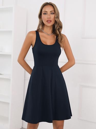 Image of Missufe Women's Sleeveless Racerback Flared Casual Plain Tank Dress