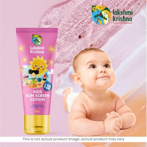 Image of LAKSHMI KRISHNA NATURALS Kids Sunscreen Lotion SPF 30 + | Gentle & Water-Resistant Sun Protection for Sensitive Skin | Broad Spectrum UVA /UVB Protection | Hypoallergenic & Dermatologist-Tested inch
