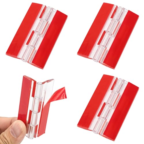 CINDALOG 4pcs Self Adhesive Acrylic Hinges Plastic Hinge Clear Small Hinges Folding Hinge Tools for Crafts, Aquarium Lid, Cabinet, Furniture, 65x40mm