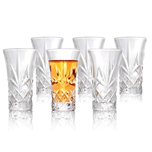 QUAFFER - Vasos de tequila de base pesada de vidrio de chupito Cordial de 2 onzas (juego de 6) - vidrio clásico con diseño elegante - Juego auténtico de...