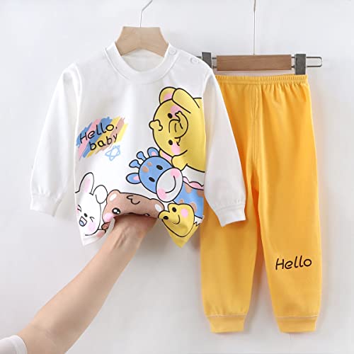 Image of Bold N Elegant Cute Cartoon Cotton Knit Full Sleeve T-Shirt & Pajama Clothing Set for Infant Toddler Boys Girls Kids